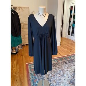 LOFT Black Long Sleeve V Neck Empire Waist Midi Dress Women's Size 12